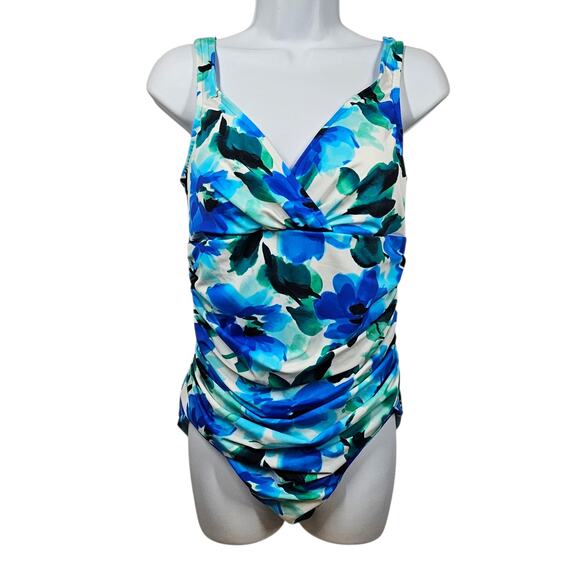 Trimshaper Multicolor Floral Ruched Tummy Control One-Piece Swimsuit Size 16 - Picture 1 of 10